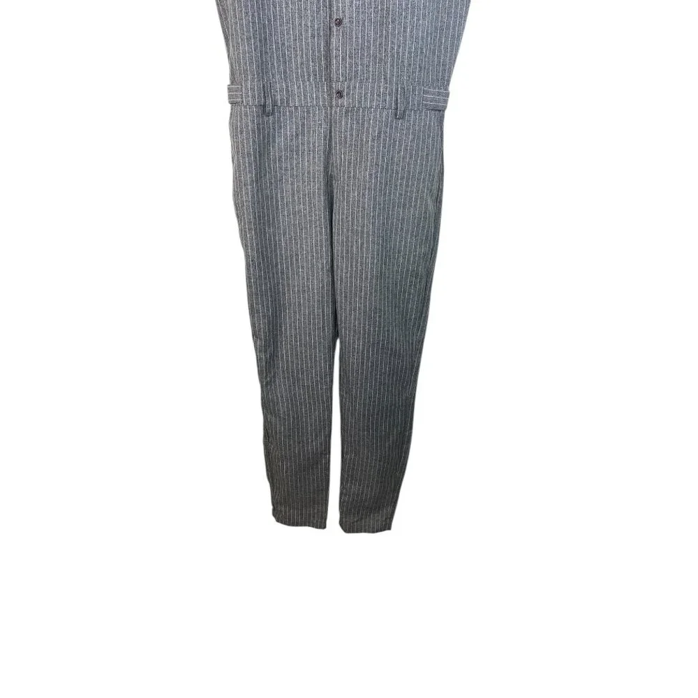 Romperjack Mens Striped Short Sleeve Romper Gray Button Front With Pockets M